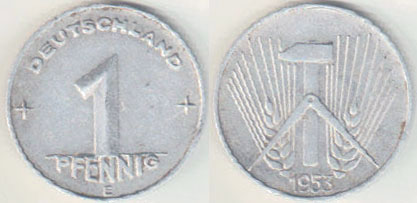 1953 E East Germany 1 Pfennig A004692
